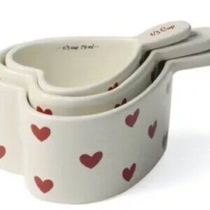 Target Bullseye Playground Ceramic White with Red Hearts Measuring Cups 3 Count